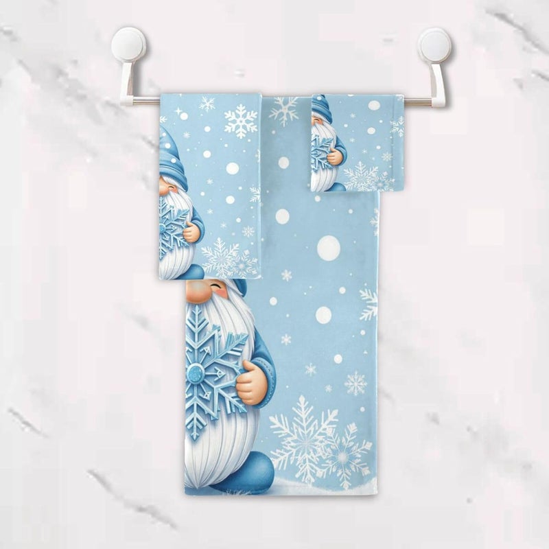Dussdil Blue Winter Gnome Snowflakes Bathroom Towel Set of 3 Pcs Hand Fingertip Towels 1 Bath Towel 1 Hand Towel 1 Washcloth for Home Bathroom Beach Swim Soft Highly Absorbent Multipurpose Decor - Image 4